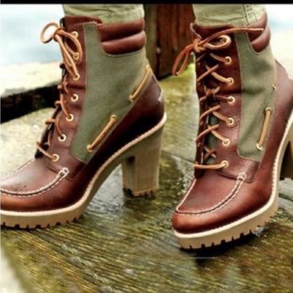 Sperry Trinity Chunky Heeled Boots with Leather